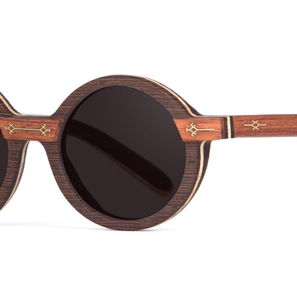 Dihya Wenge Wood Round Designer Sunglasses VAKAY with Gold